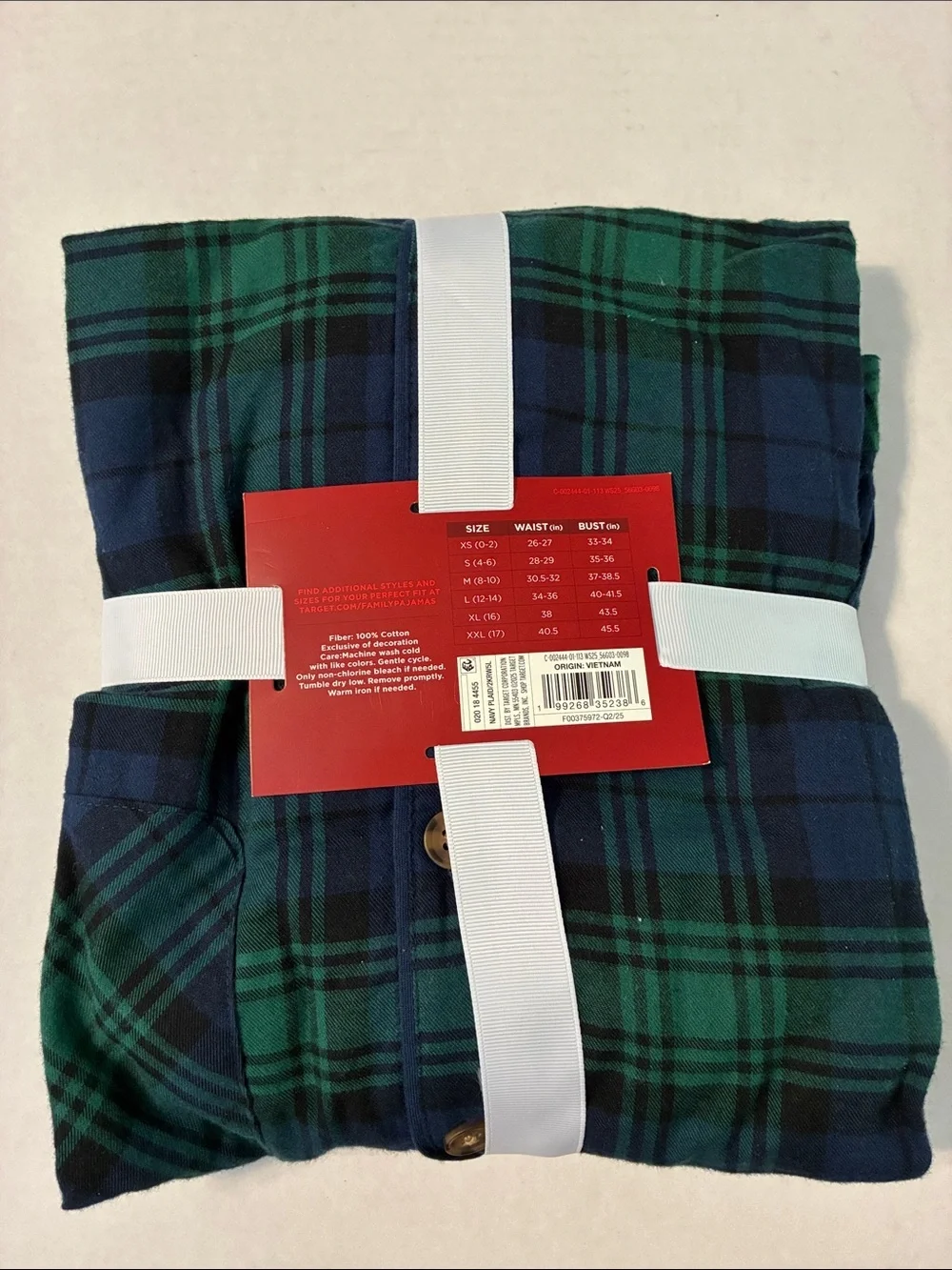 NWT Womens Plaid Flannel Long sleeve Button Shirt Pants Pajama Set Navy Large
